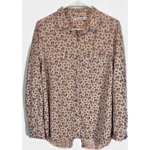 BILLY T Pink & Blue/Black Floral Long Sleeve Button Up Shirt Women’s Size Medium